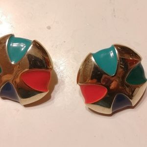 Gay Boyer Goldtone Multicolor Enamel Pierced Earrings